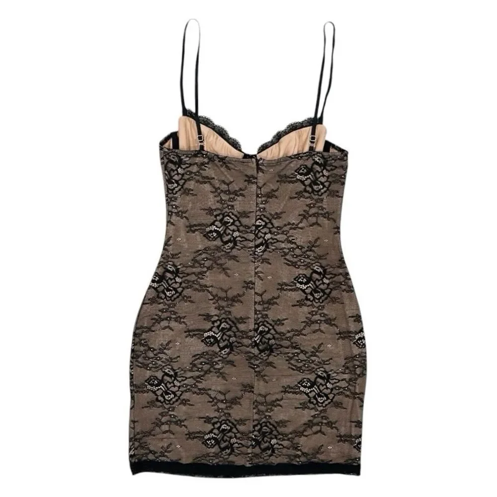 SUPERDOWN Danica Mini Lace Dress in Black/Nude